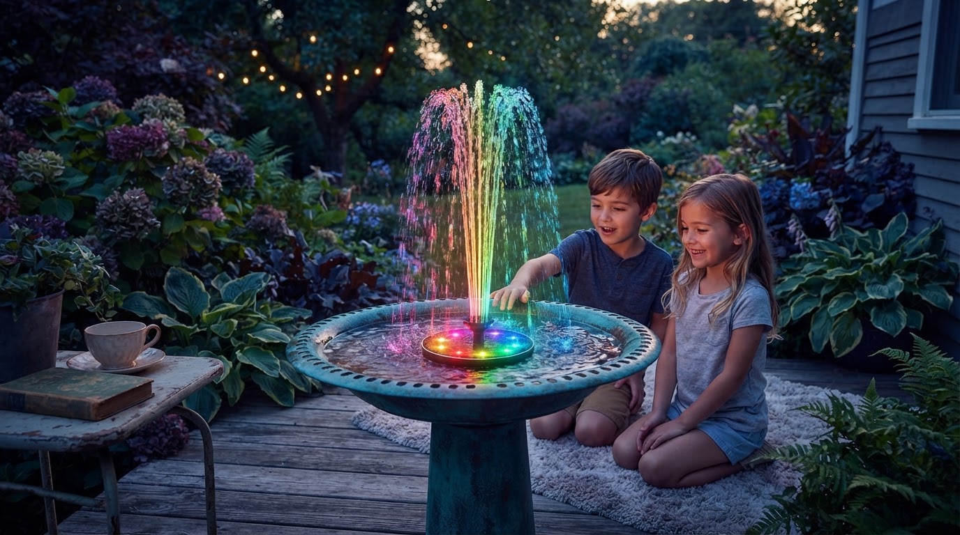 Enhancing Gardens with Colorful Solar Fountain Pump Effects
