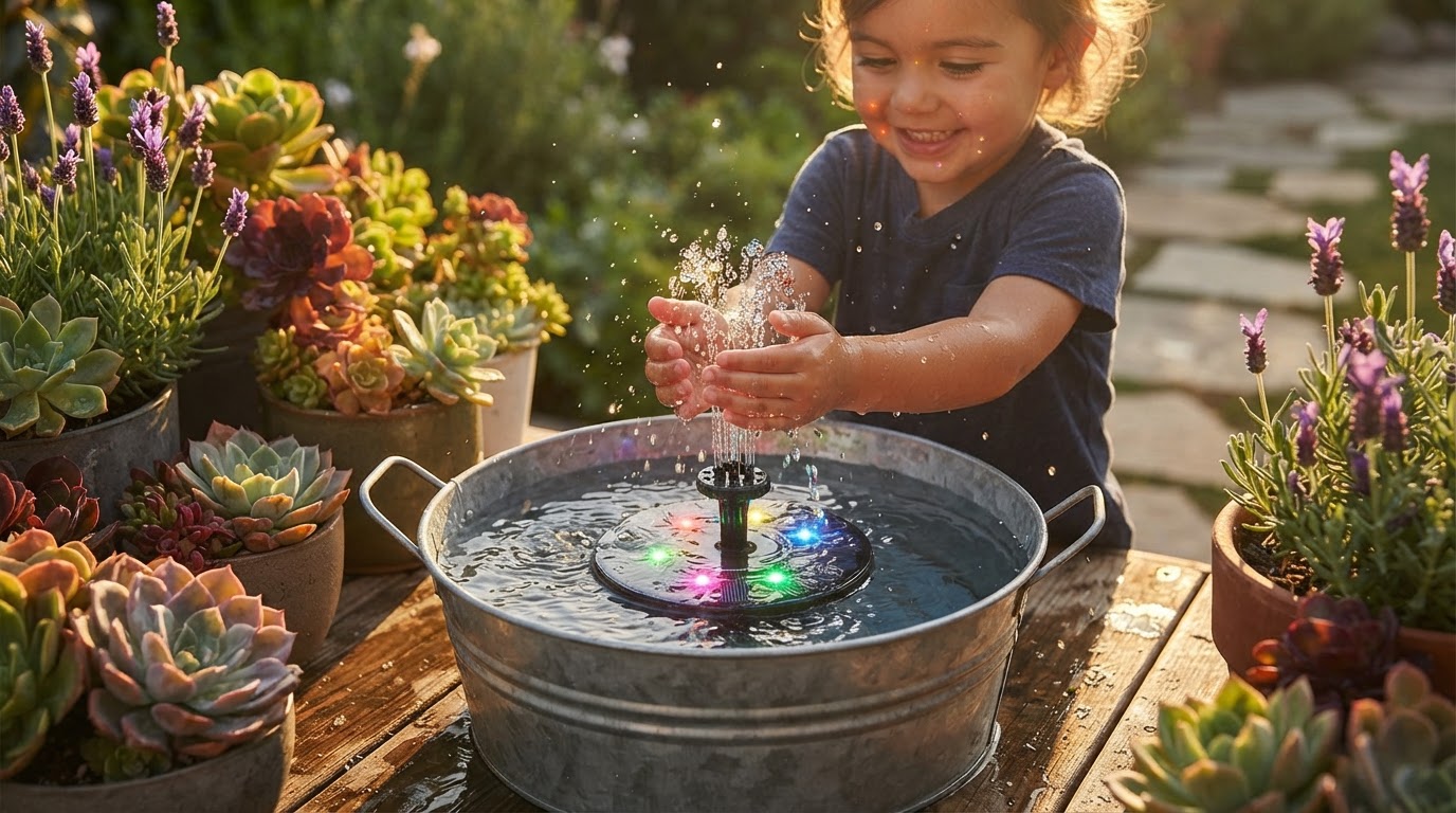 Installing Colorful Solar Fountain Pump in Small Pools