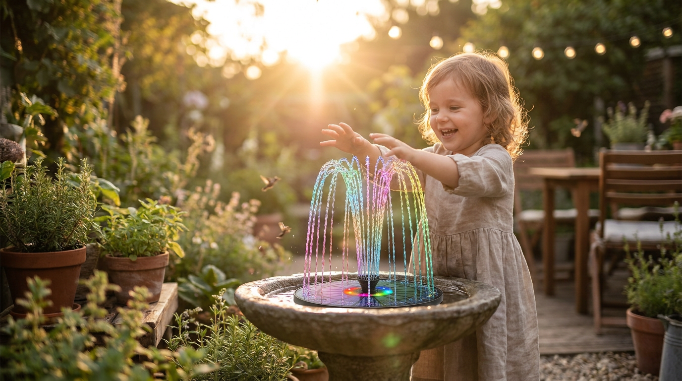 Five Setup Stages for a Color Changing Solar Water Feature
