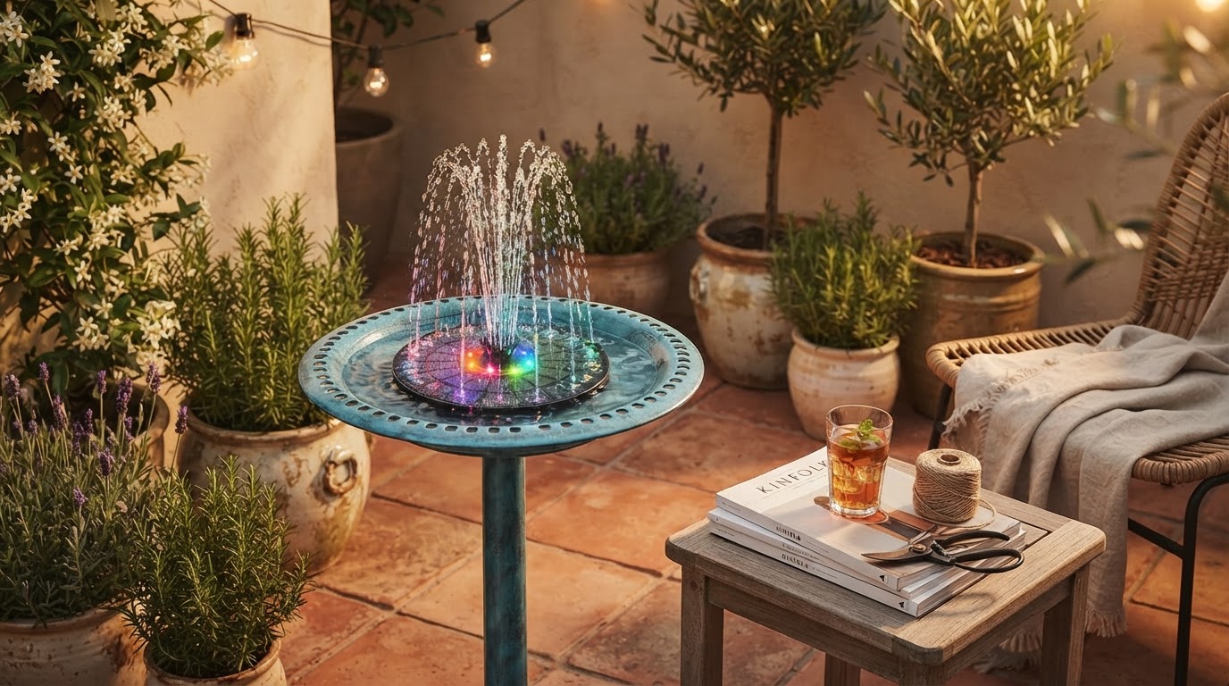 Enhancing Patio Ambiance with Colorful Solar Fountain Pump