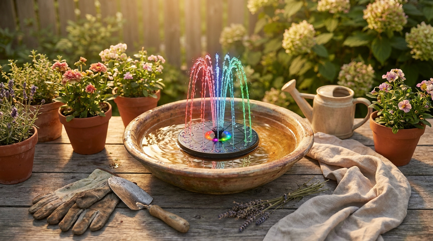 Colorful Solar Fountain Pump Options for Bird Baths