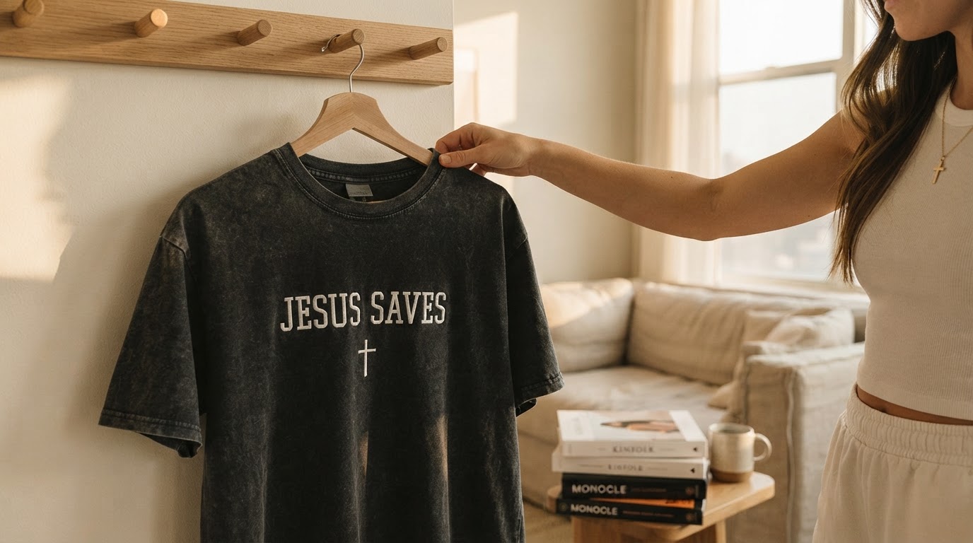 Jesus Saves T-Shirt and the Small Cross Embroidery Standard