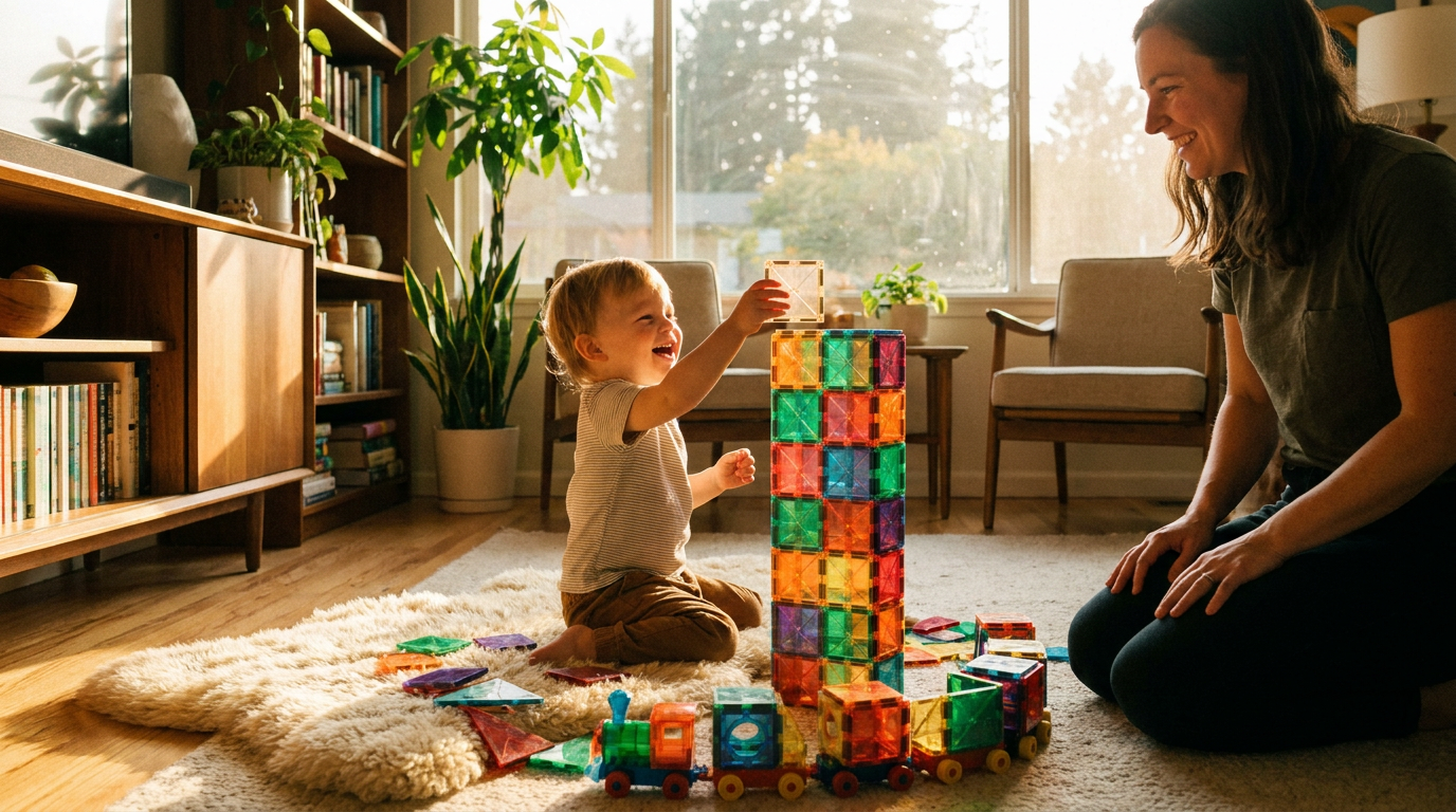 How do toddlers learn with STEM Magnetic Tiles?