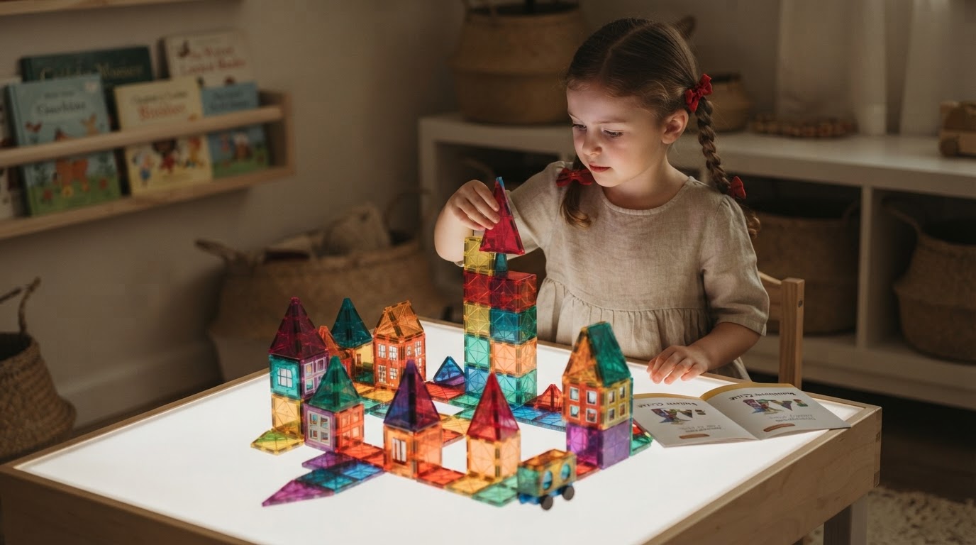 STEM Magnetic Tiles Village Projects on Light Tables