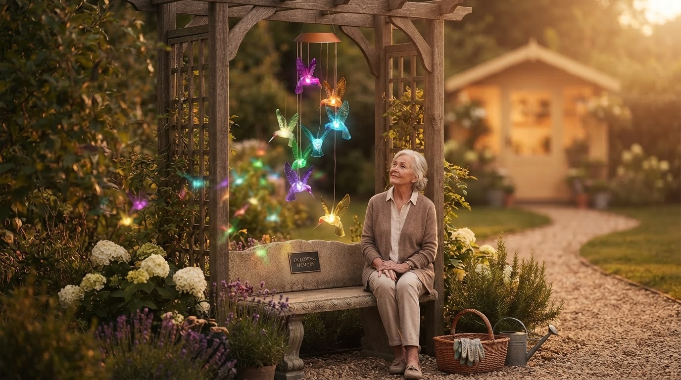 Solar Hummingbird WindChimes for Memorial Garden Use