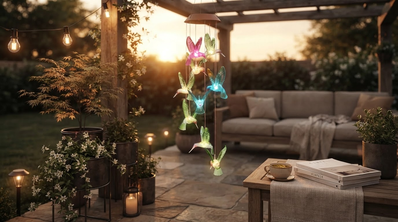 Solar Hummingbird WindChimes for Evening Garden Ambiance