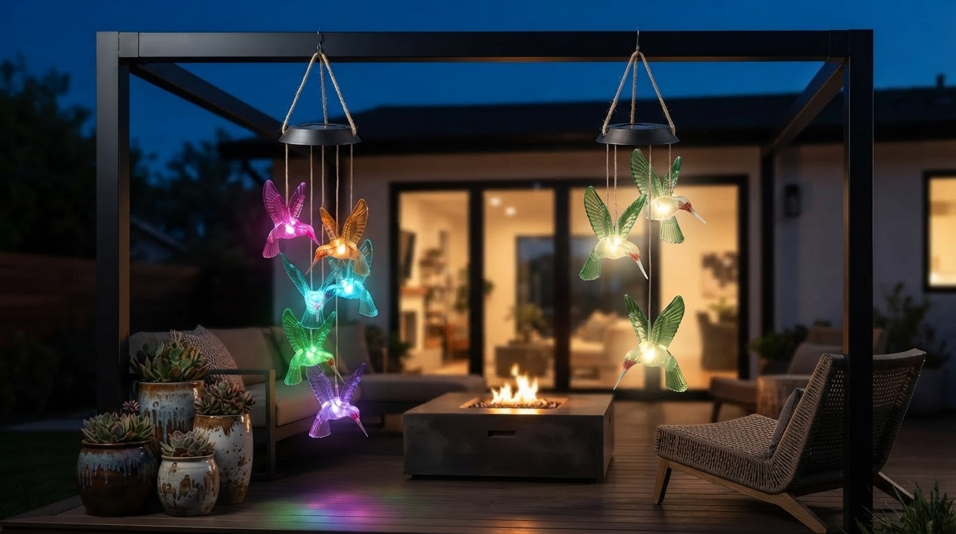 Solar Hummingbird WindChimes for Modern Garden Lighting