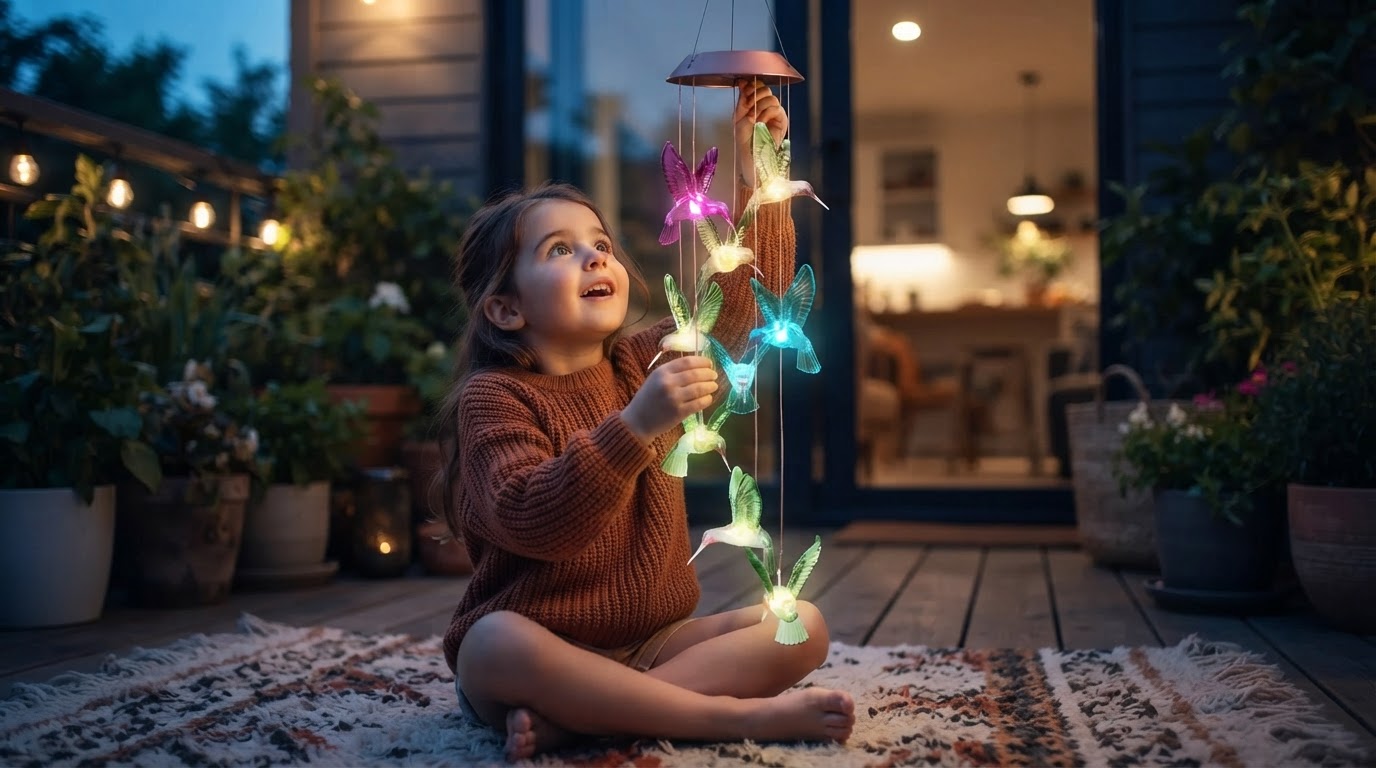 Solar Hummingbird WindChimes Nighttime Patio Strategy
