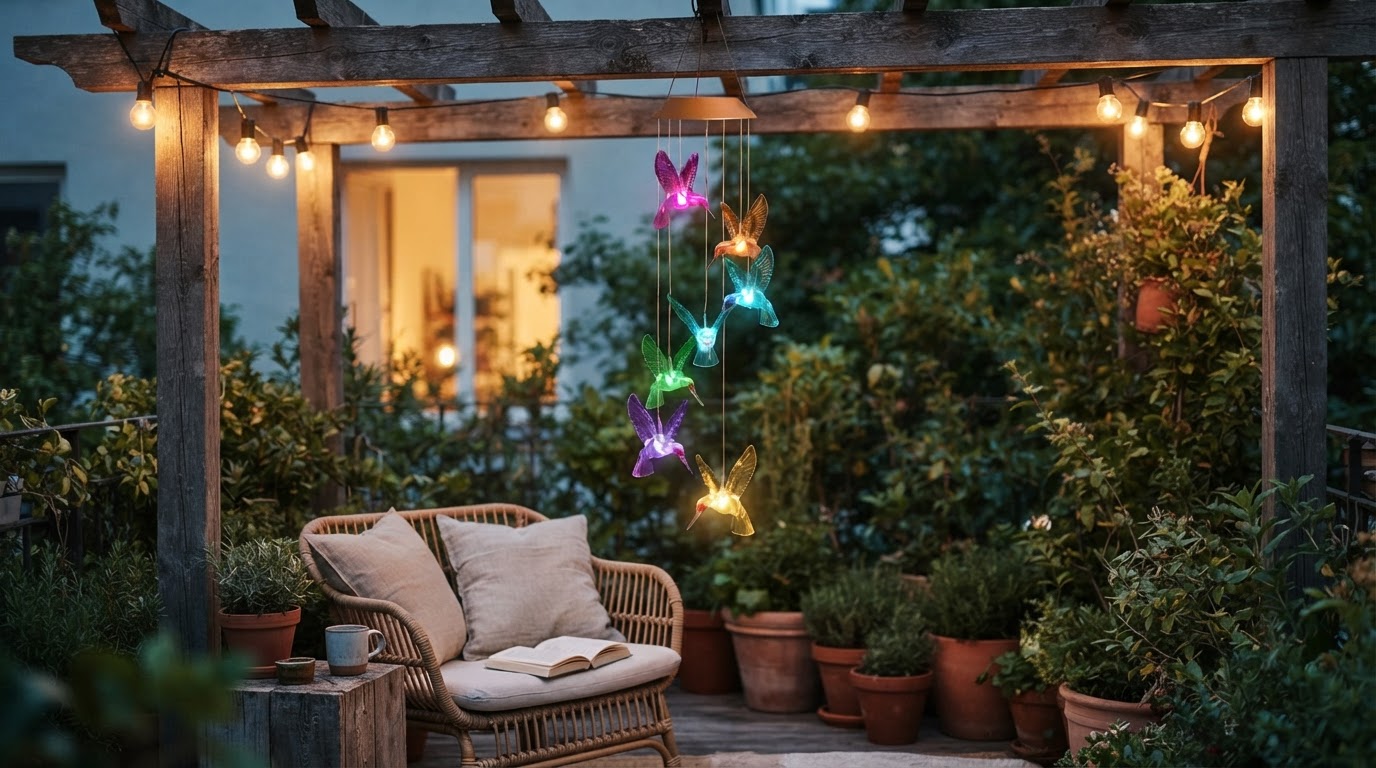 Solar Hummingbird WindChimes Patio Decor Framework