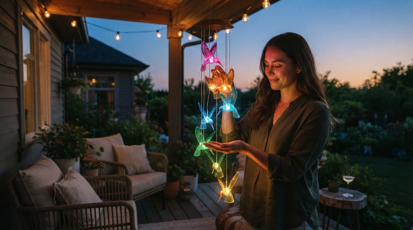 Solar Hummingbird WindChimes for Twilight Garden Ambiance