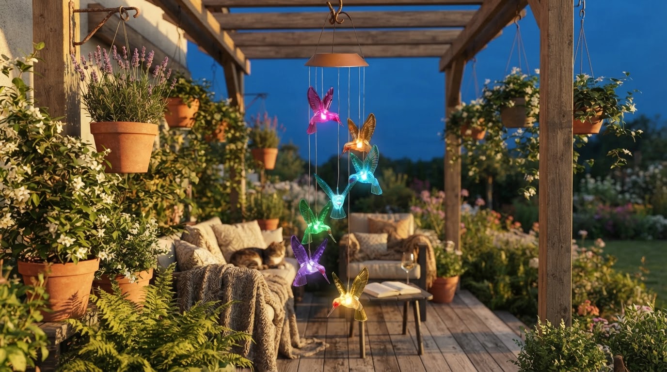 How to integrate Solar Hummingbird WindChimes in garden decor?