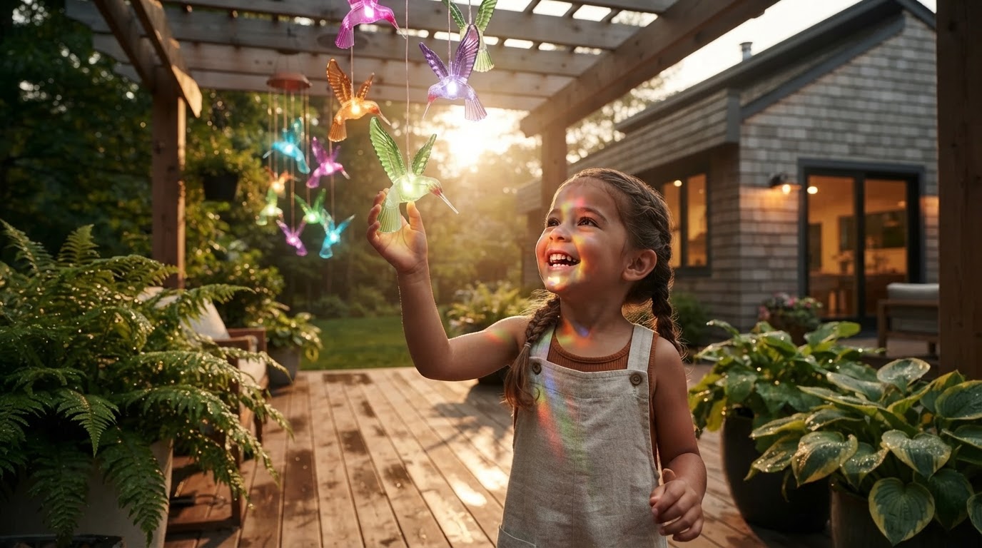 Solar Hummingbird WindChimes for Waterproof Garden Utility