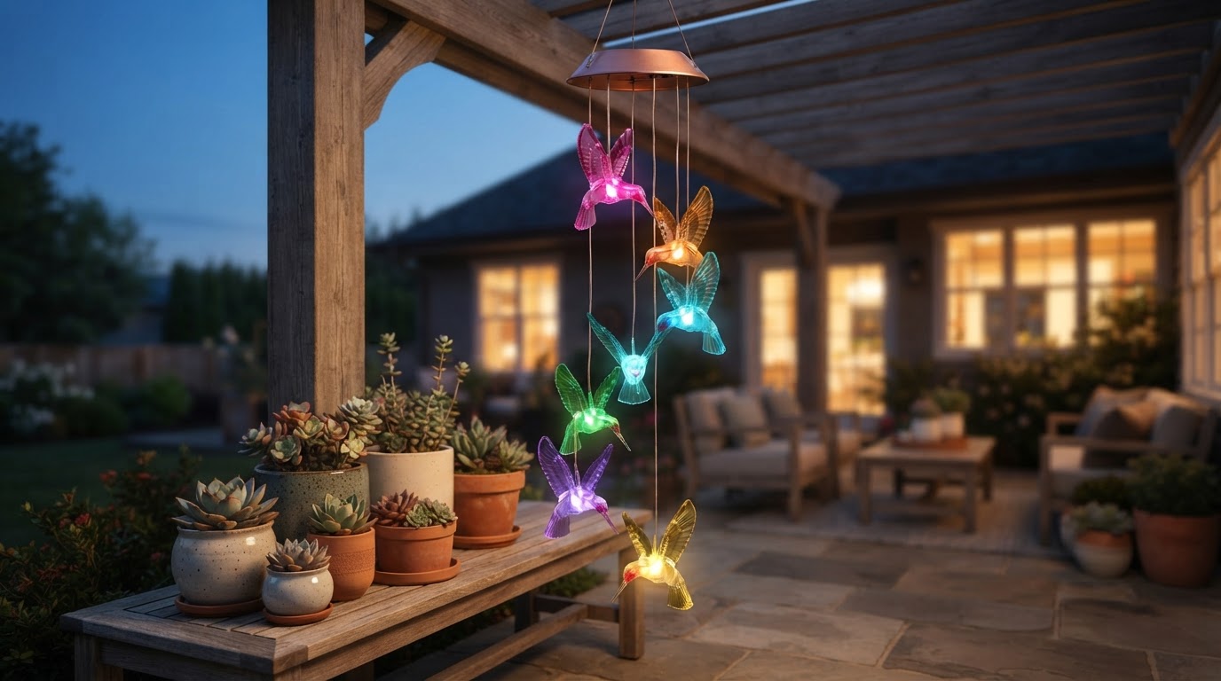Solar Hummingbird WindChimes Waterproof Patio Lighting Strategy
