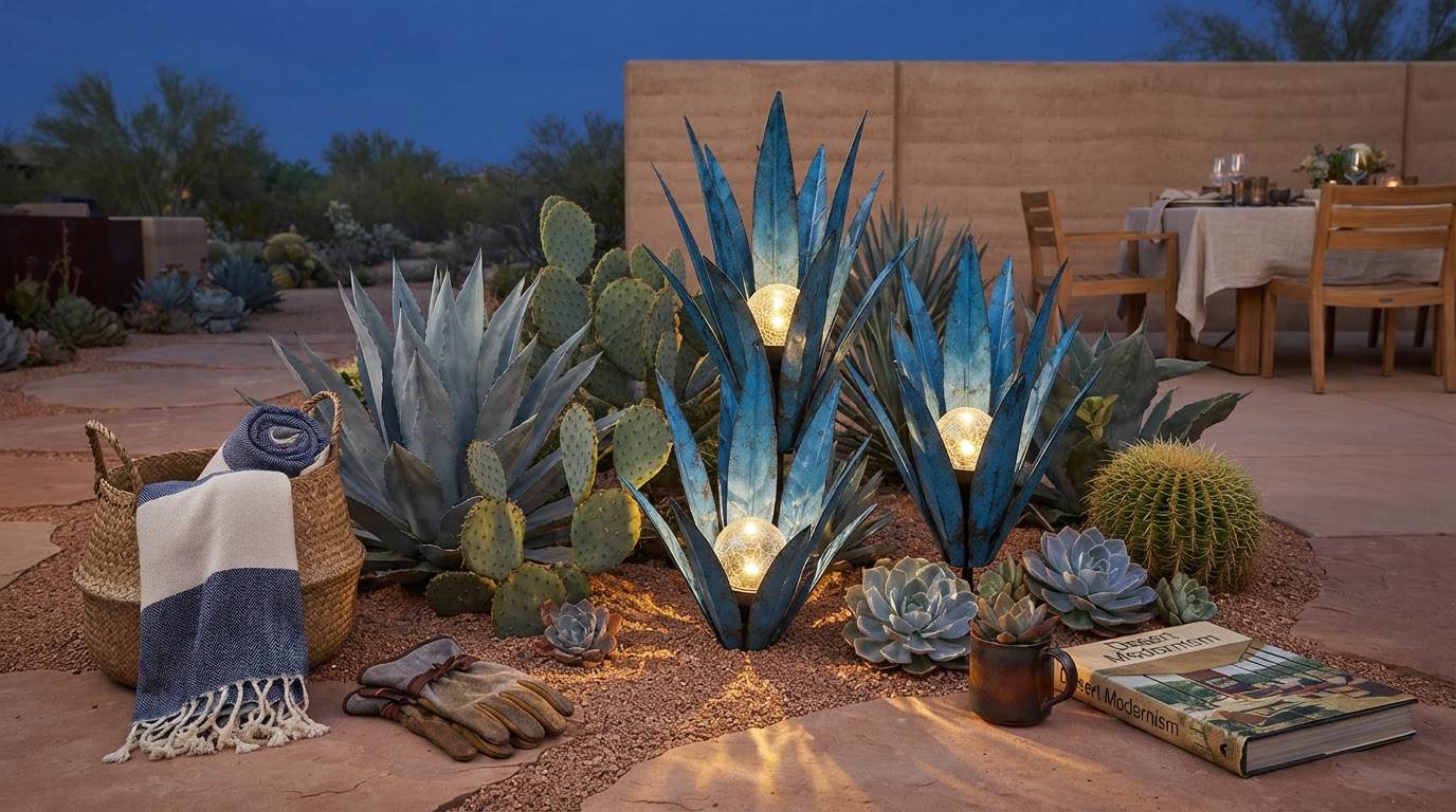 Blue Metal Agave Solar Lights for Desert Landscaping