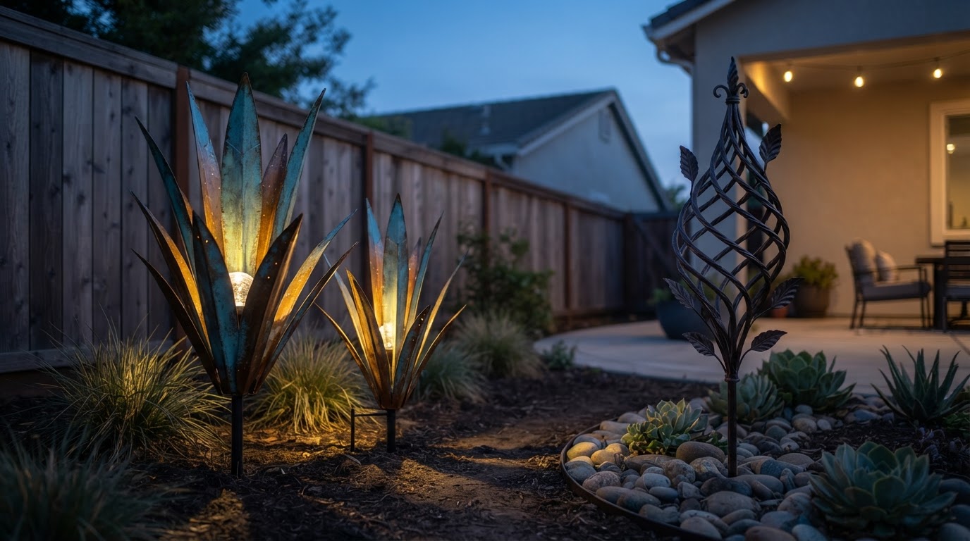 How do Solar Agave Lights compare to traditional garden art?