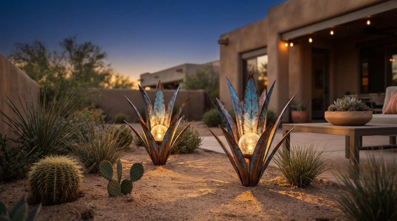 How do Solar Agave Lights enhance desert landscape lighting?