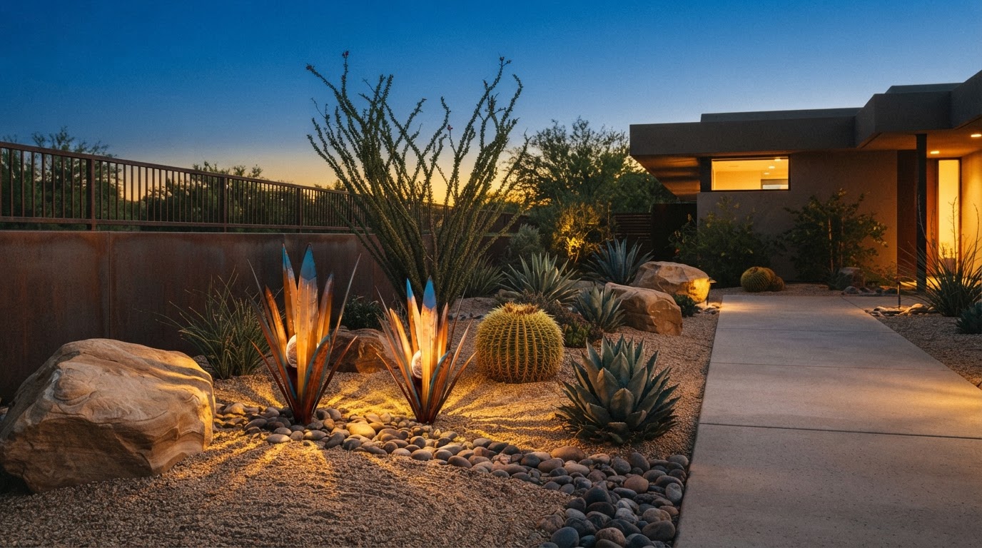 Solar Agave Lights and Modern Desert Landscape Lighting
