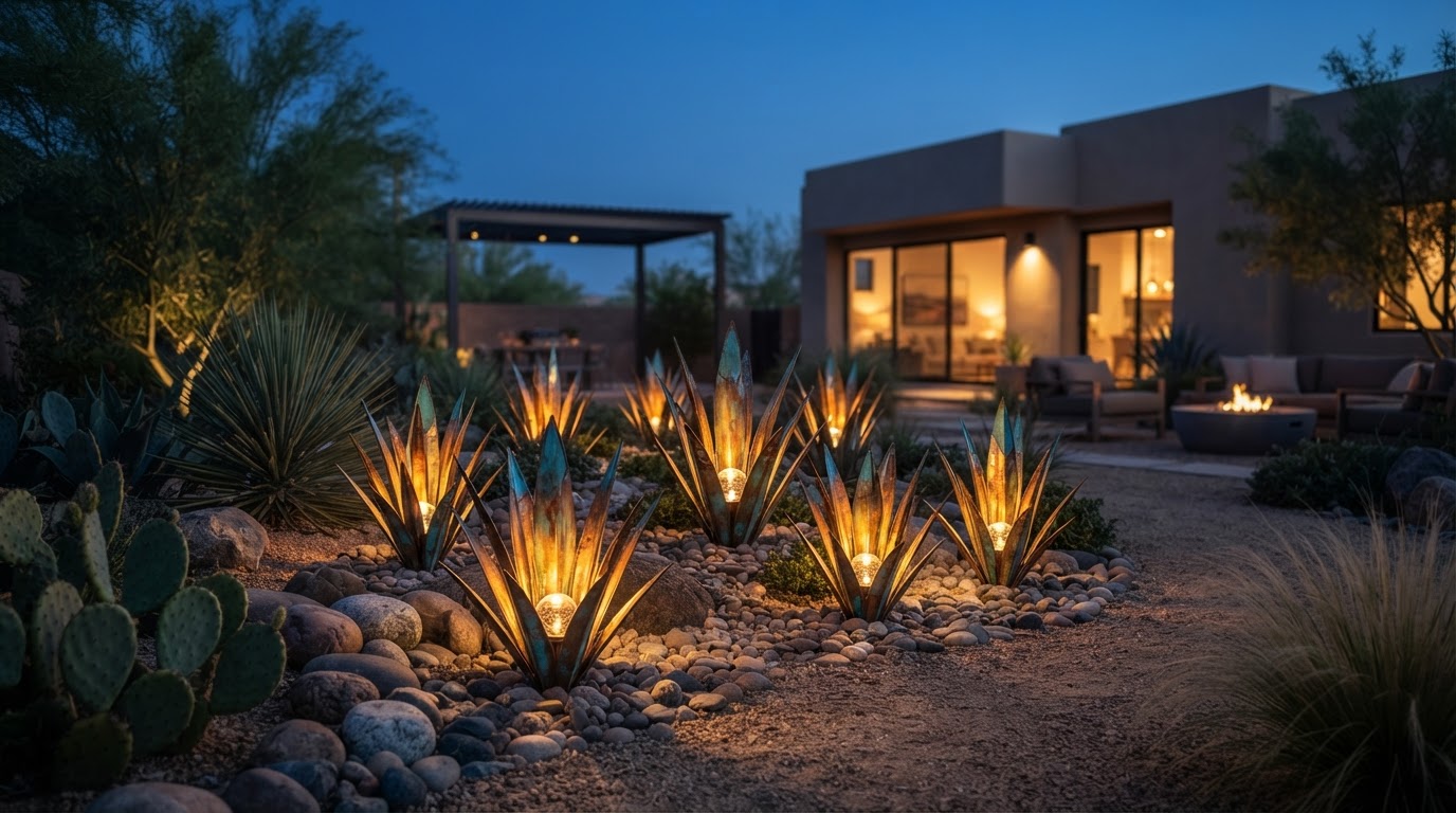How do Solar Agave Lights function in desert yards?