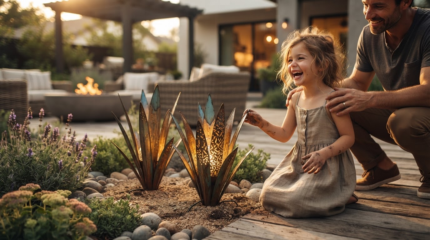 How do you install an artificial agave plant with solar lights?