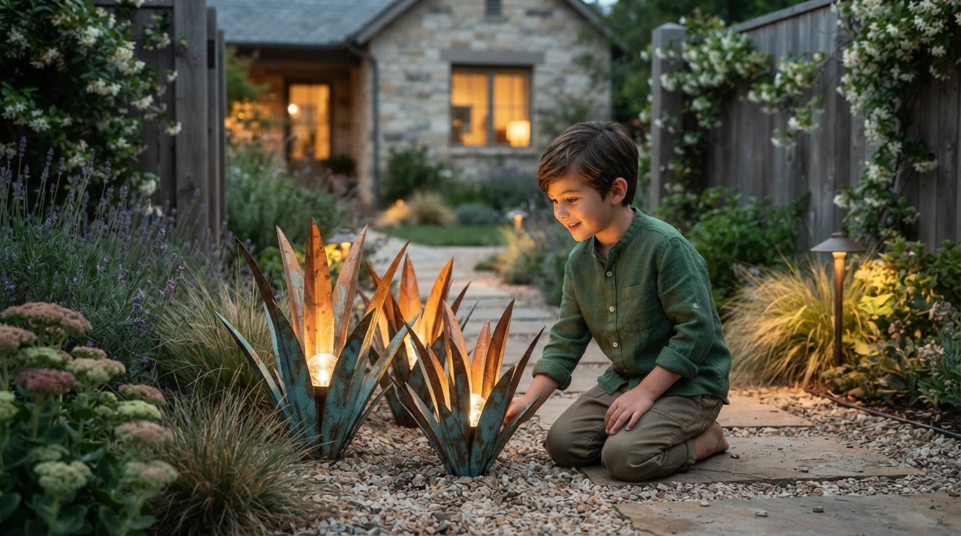 How do you install Solar Agave Lights in a garden?