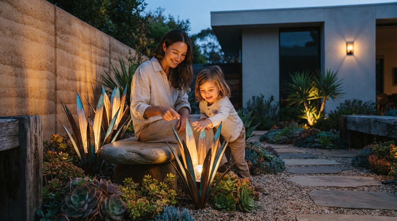 How do Solar Agave Lights work as metal yard art?