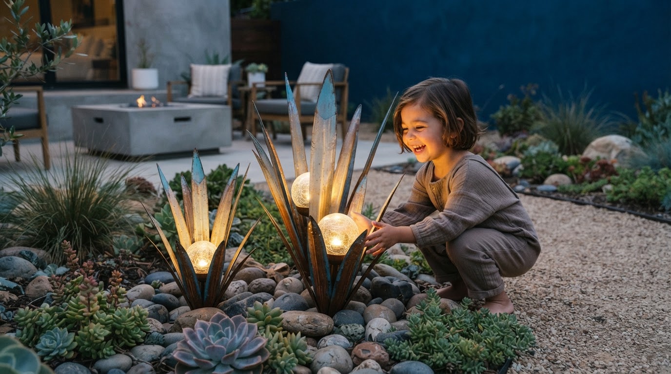 Solar Agave Lights: 4-Step Metal Yard Art Integration