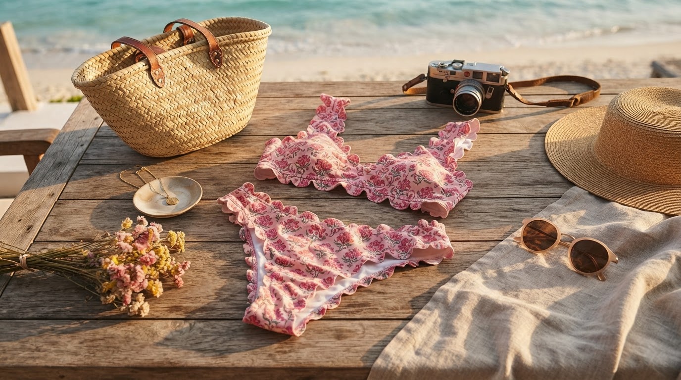 Styling the Boho Ruffle Floral Print Bikini Set for Beach Days