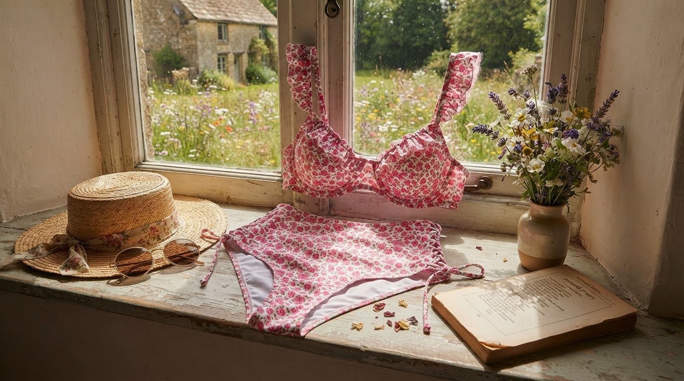 What defines a cottagecore Floral Print Bikini Set?