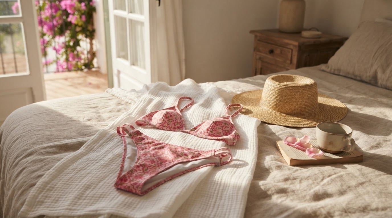 What makes a pink floral triangle bikini set essential?