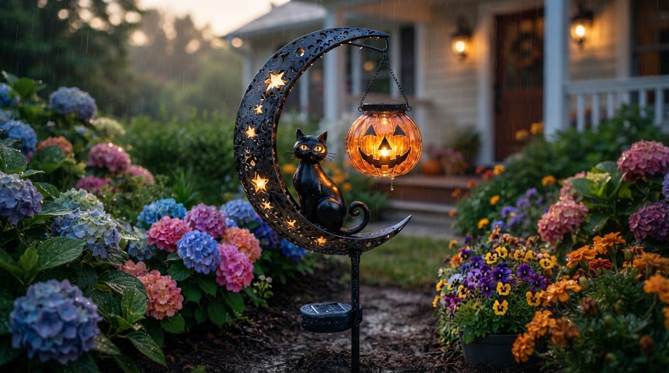 How do Solar Meow Decor Light ornaments handle rain?