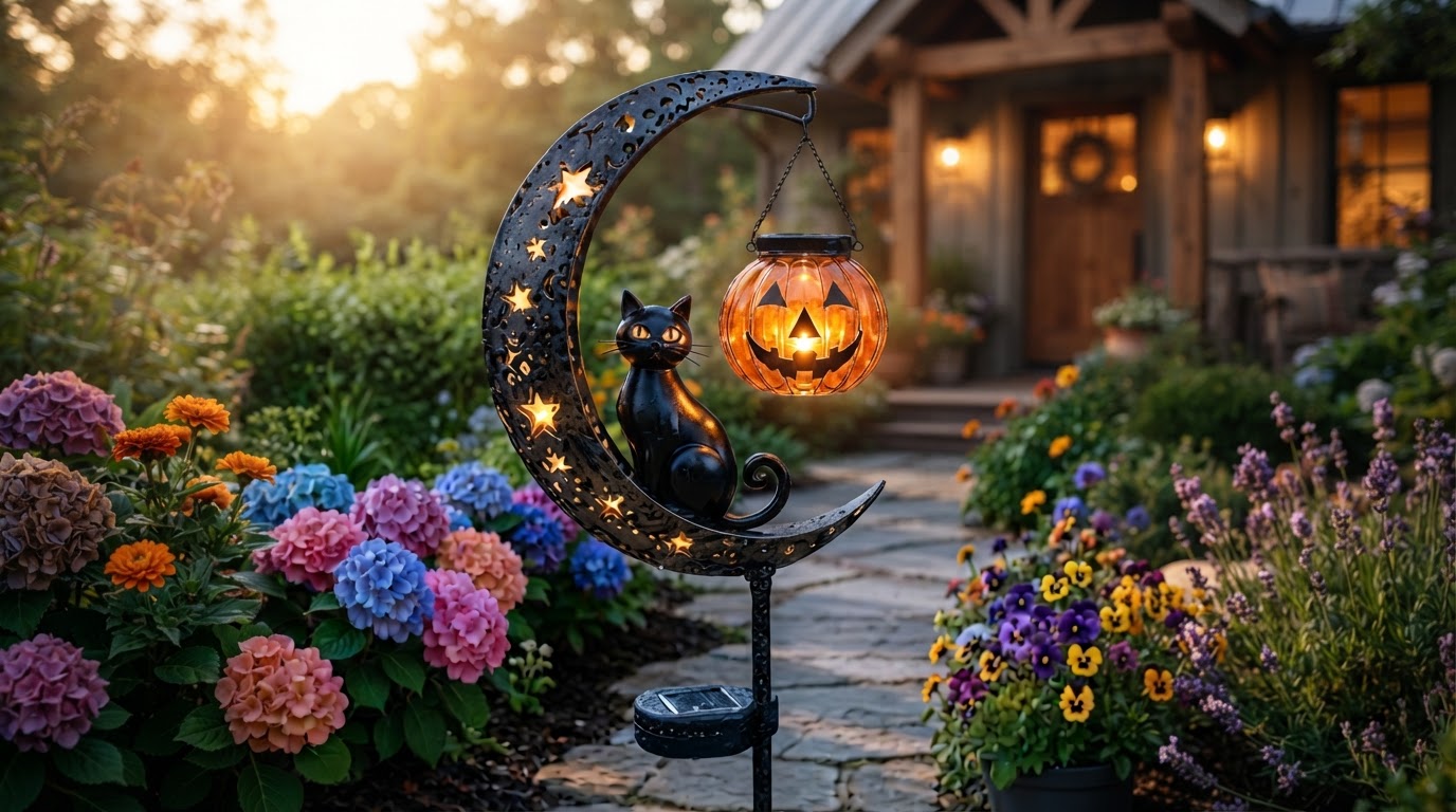 How does the Solar Meow Decor Light work for garden decor?