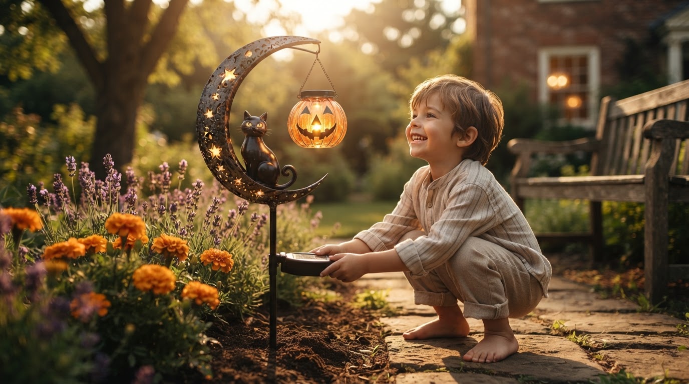 How do I set up a Solar Meow Decor Light in my garden?