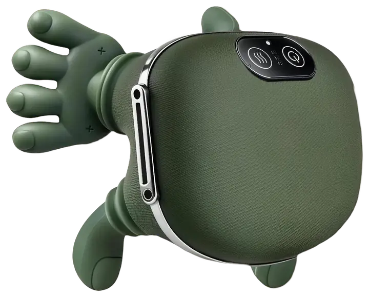The Tenhand Neck Massage Master: a sage-green cushion with soft silicone fingers and thumbs