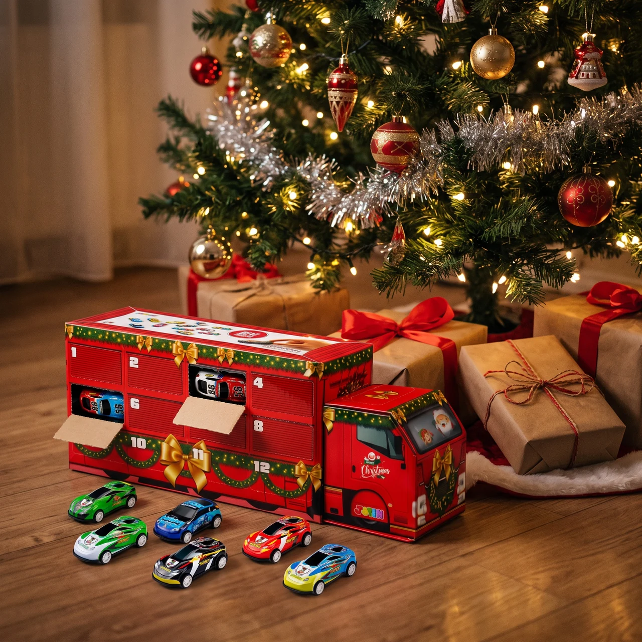 Car Advent Calendar · 24 doors, 24 pull-back cars in a Christmas truck