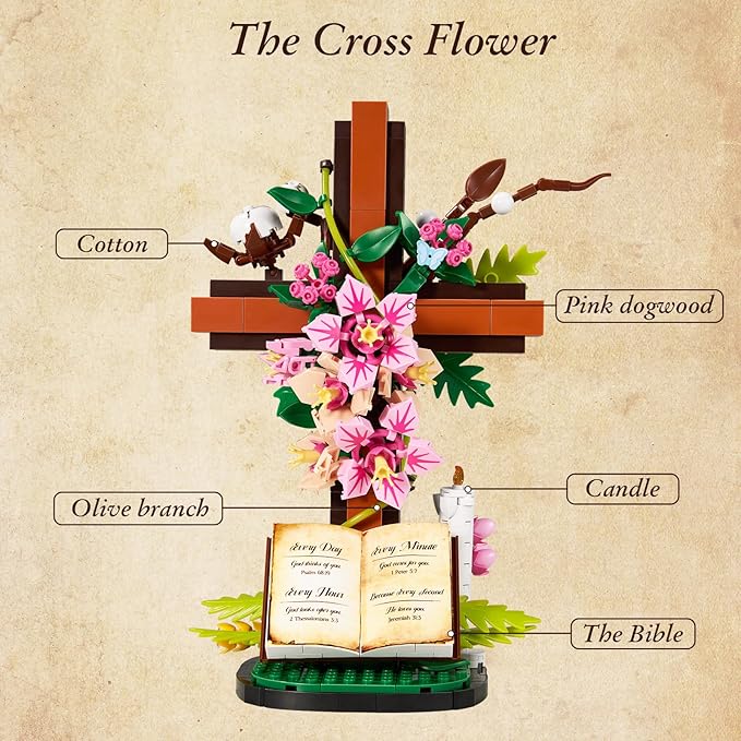 Completed pink Christian floral cross collectible thumbnail