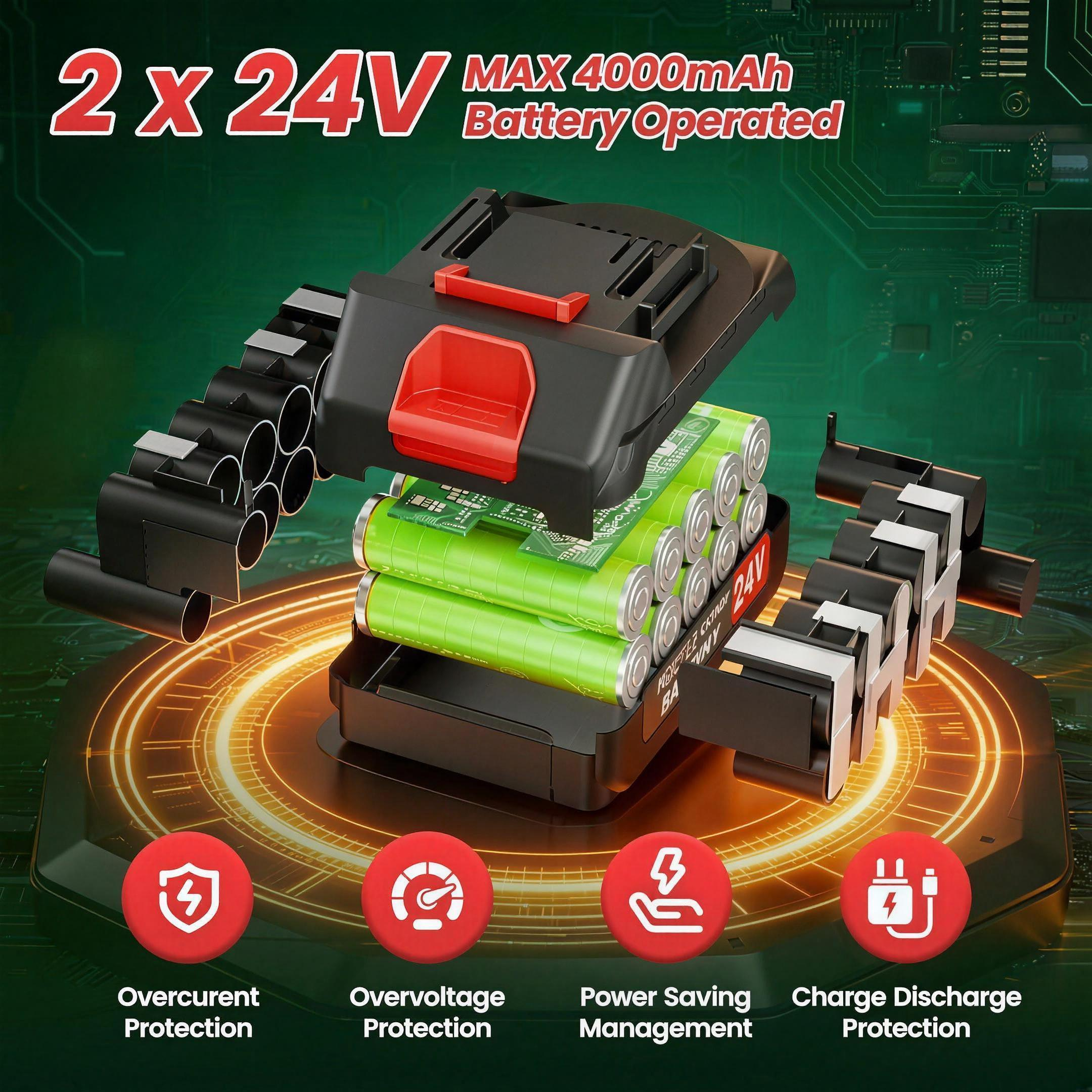 The two 24V 4000mAh lithium battery packs and their protection circuitry