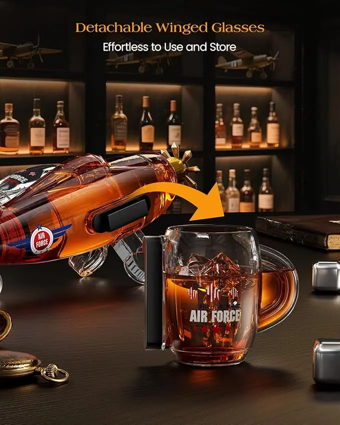 Detachable winged whiskey glasses