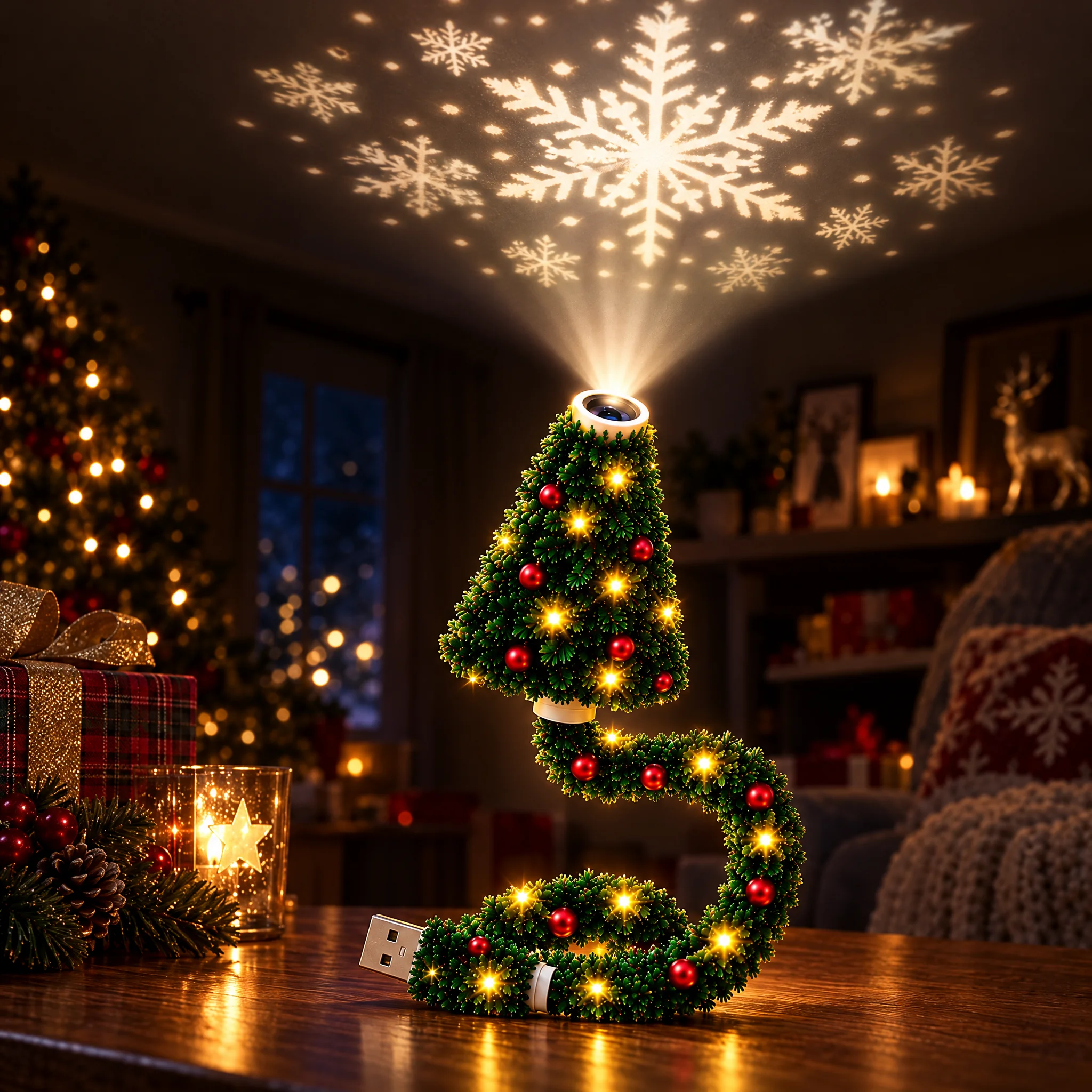 Snowflakes projection scene