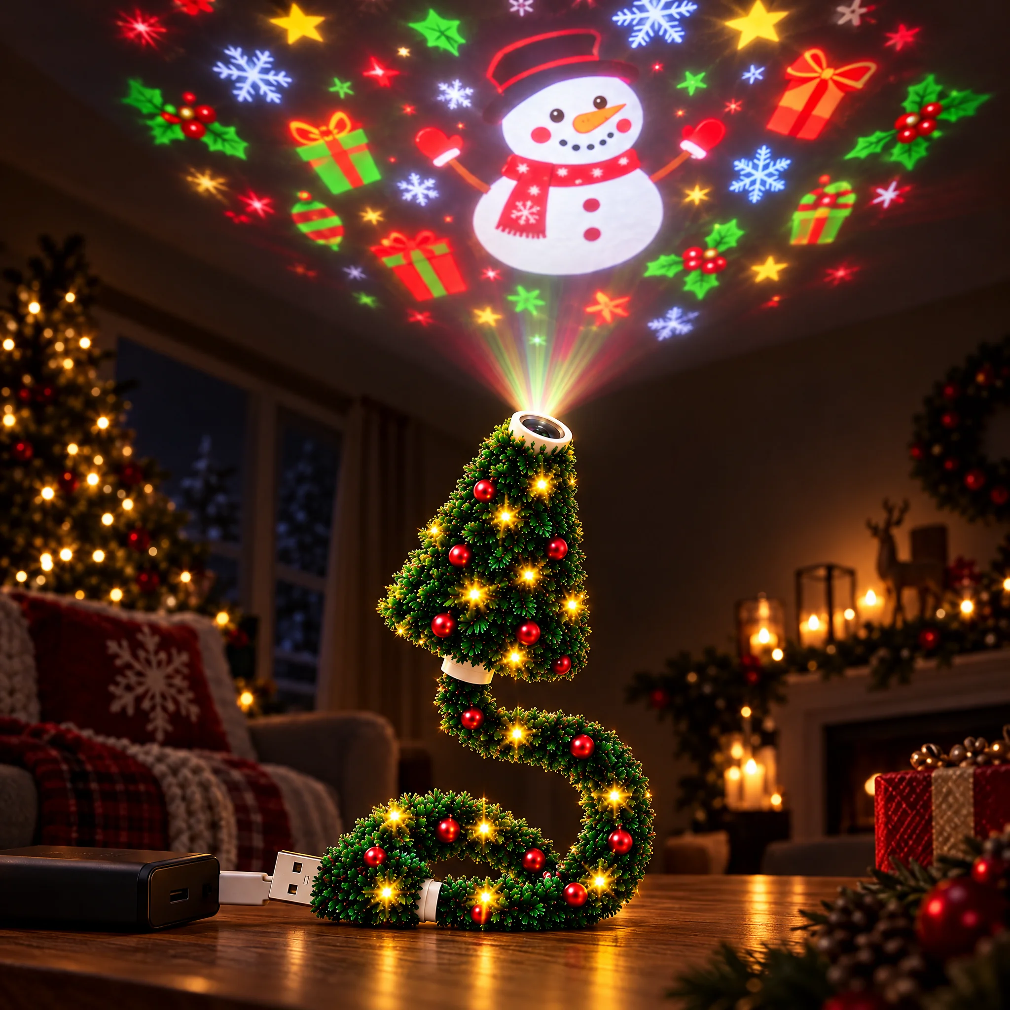 Snowman projection scene