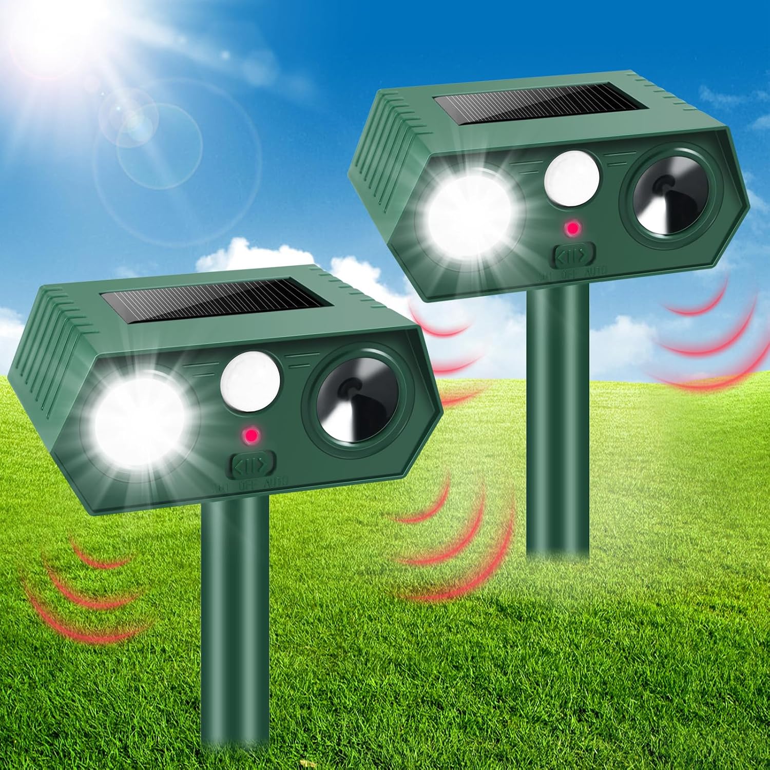 Solar animal repeller in yard