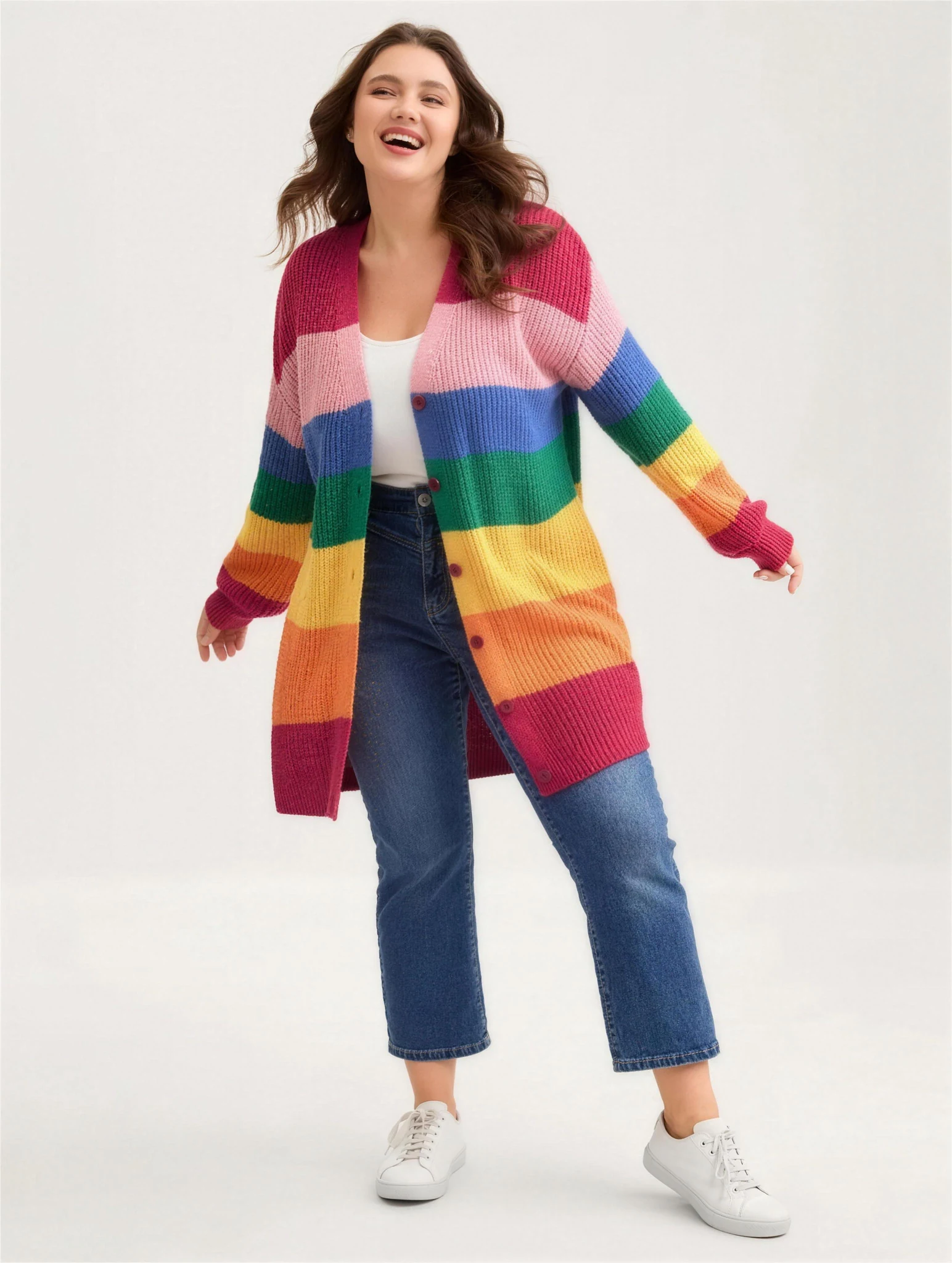 Rainbow Stripe Longline Cardigan