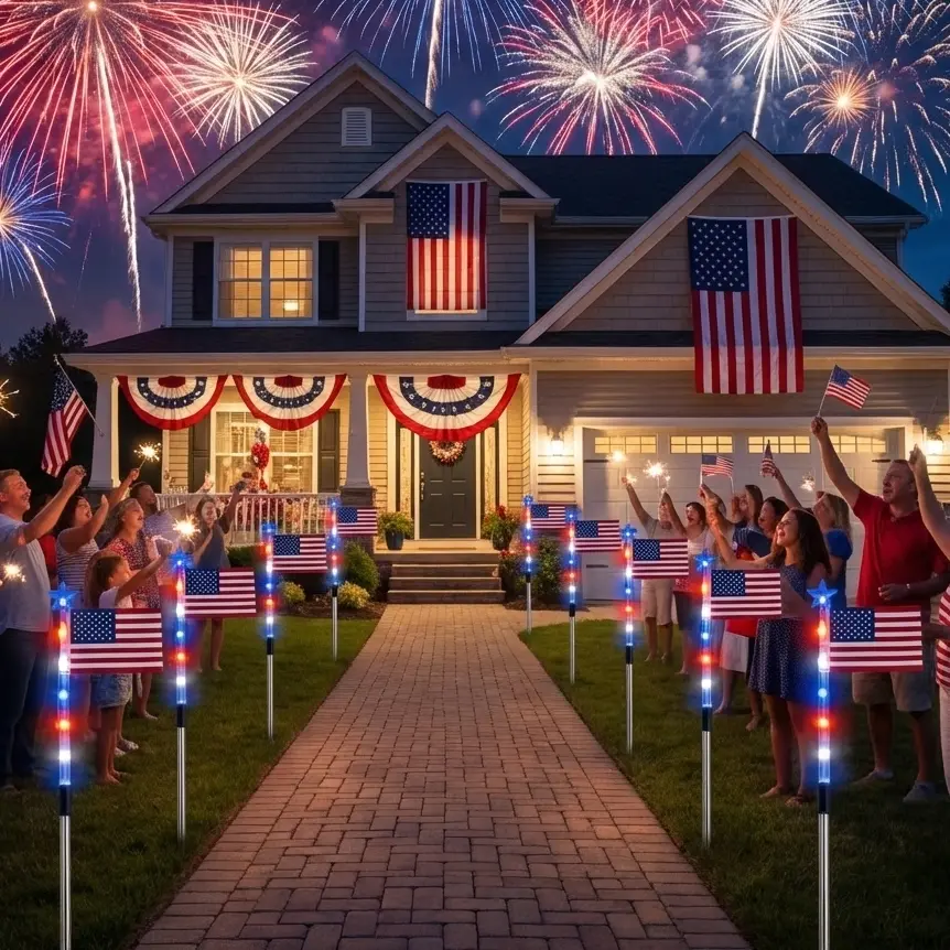 Flag lights glowing at night