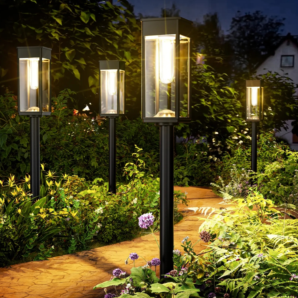 Waterproof Solar Garden Pathway Lights in a garden setting