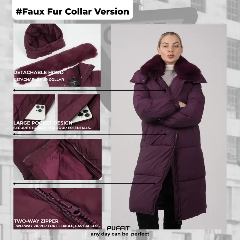 Warm hooded coat view