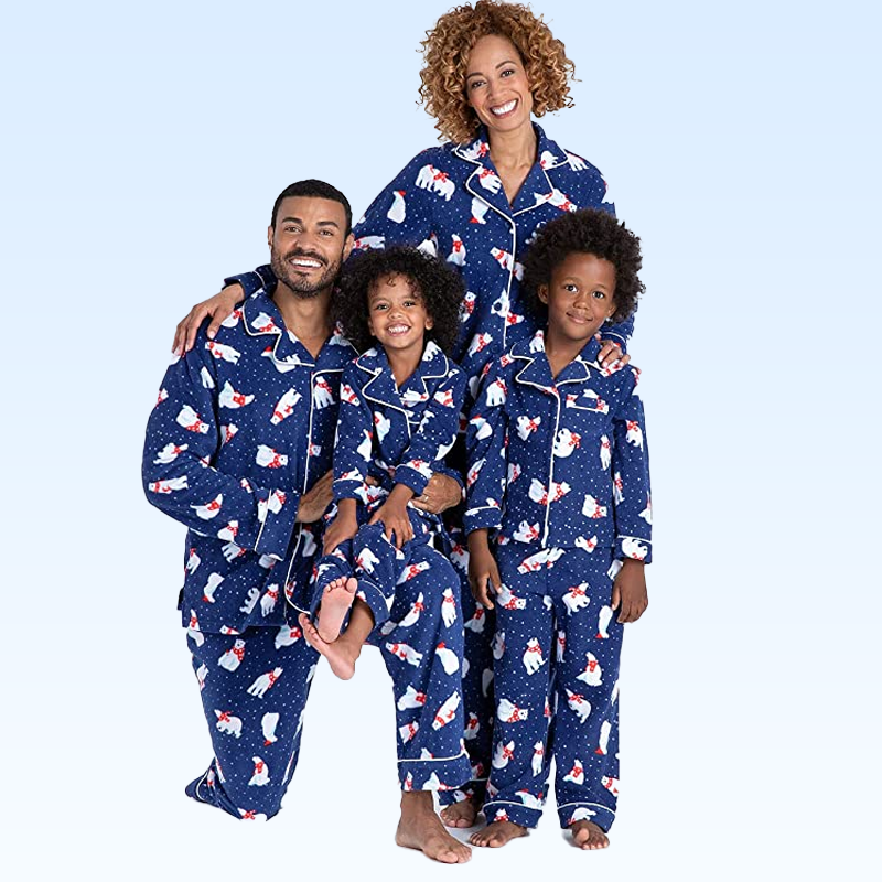 Front view of blue polar bear pajamas