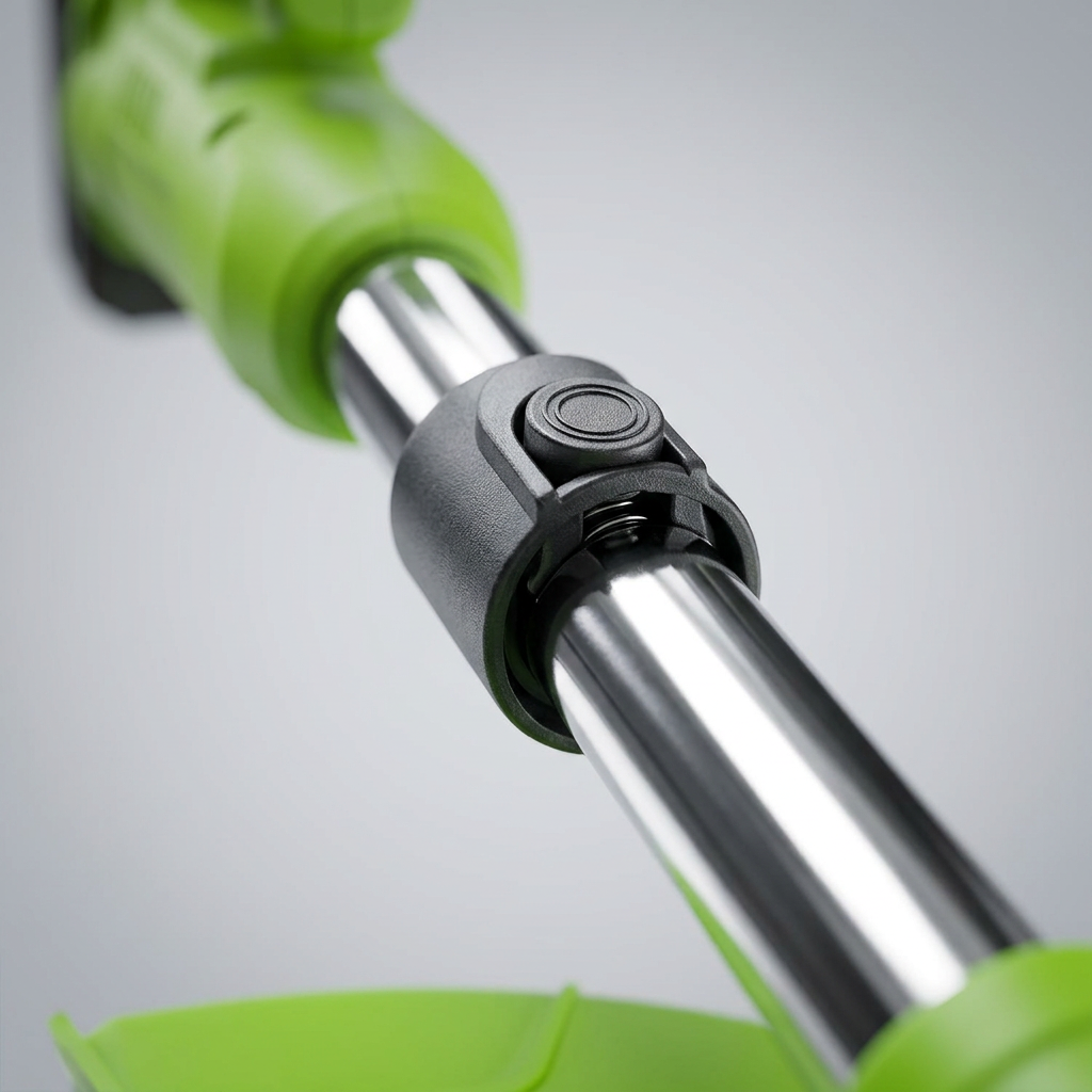 Close-up of the telescopic shaft and the push-button length collar