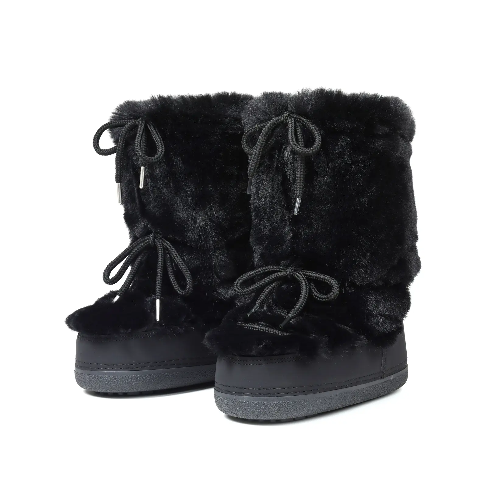 Black faux fur mid-calf platform boots, pair