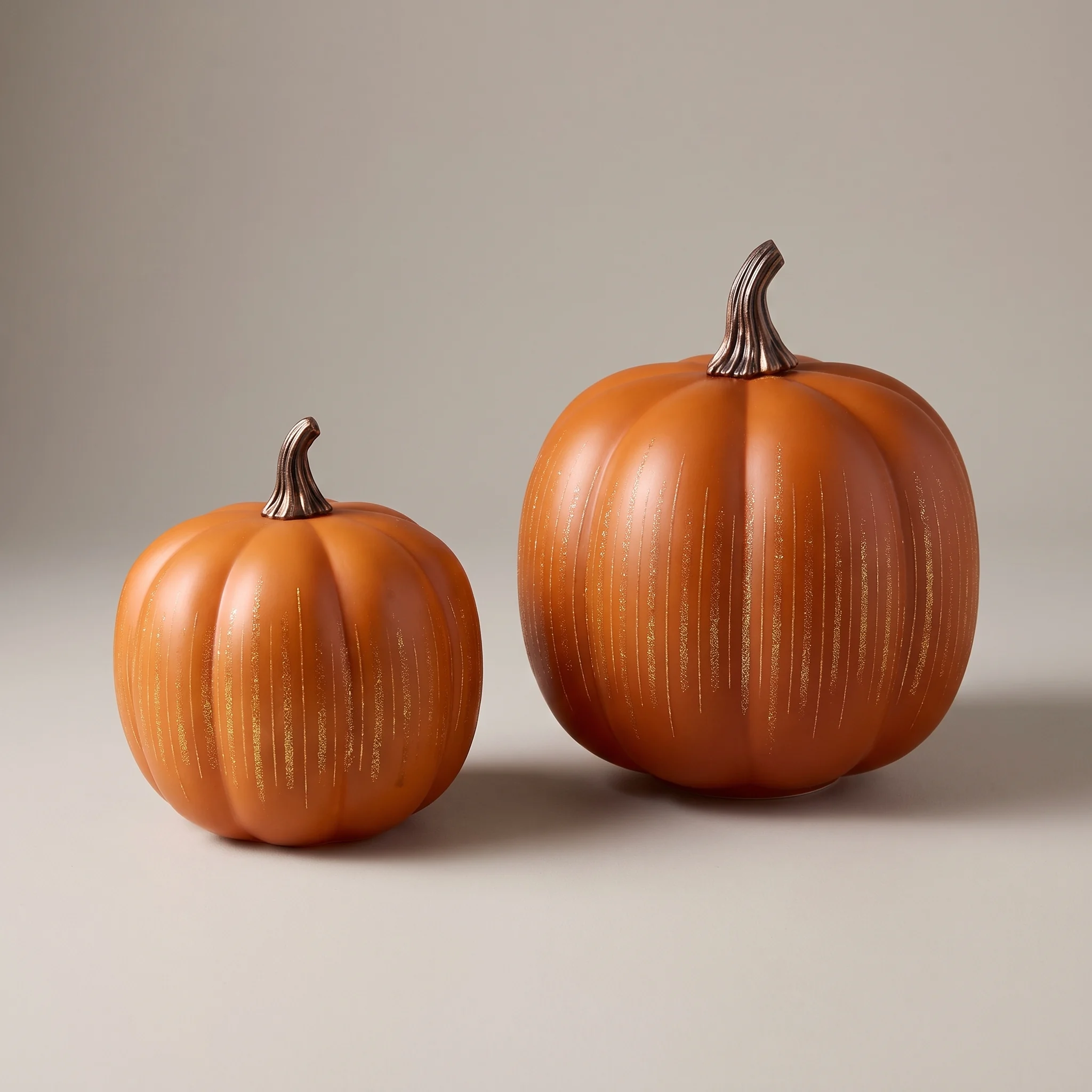 Medium and large Starry Night glass pumpkins side by side