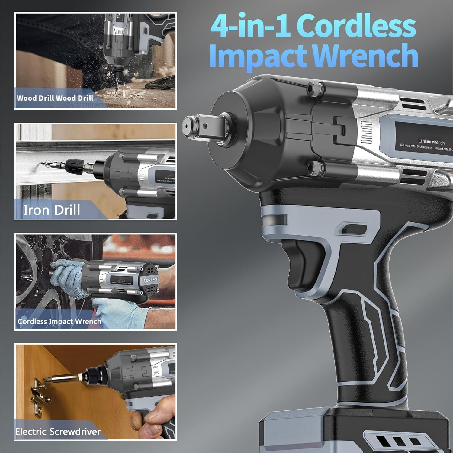 Madebut Cordless Impact Wrench, 3-Speed Electric Power Wrenches thumbnail 3