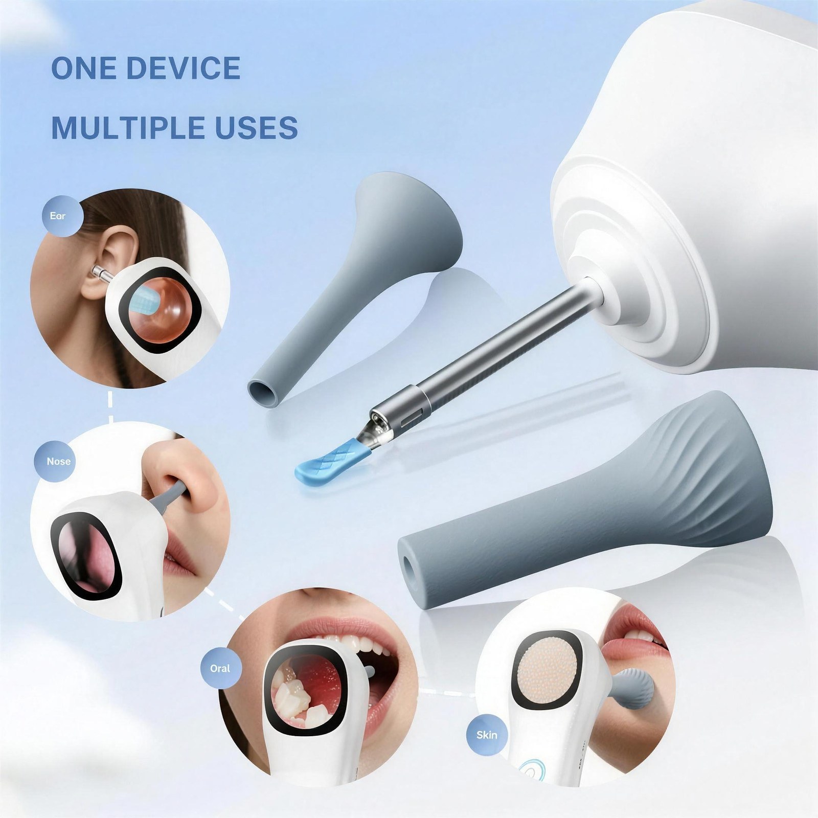 One device used for ear, nose, mouth and skin viewing